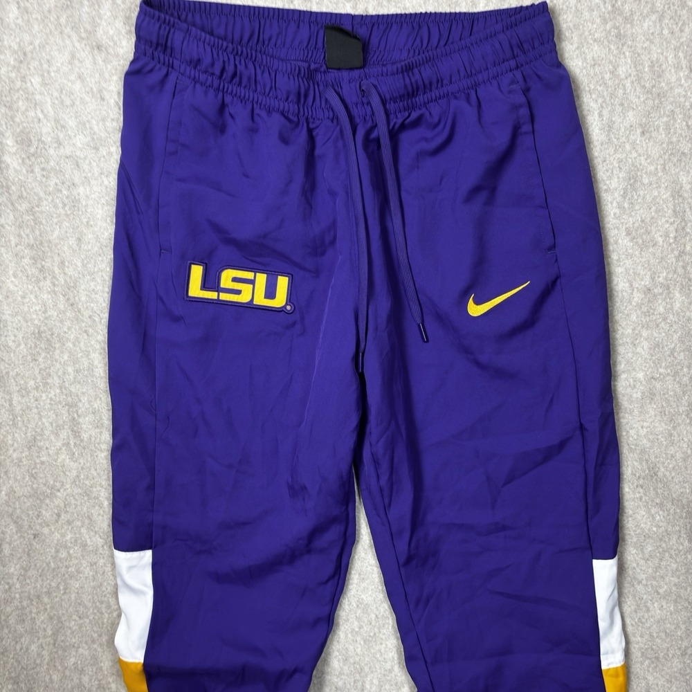 LSU Tigers NIKE Track Pants Mens M Windbreaker  Lined Dri-Fit Warm Up Snap Calf